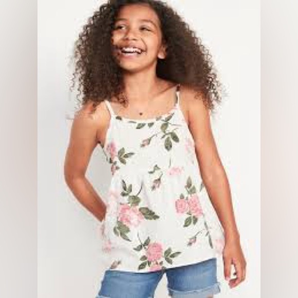 Old Navy Girls Adjustable Tie Back Cami White and Pink Rose Floral Print - Picture 6 of 6